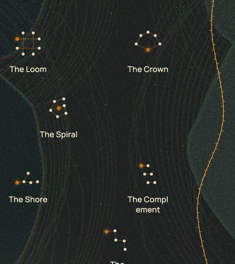 Detail of the sky of signs showing the constellations The Loom, The Crown, The Spiral and The Shore